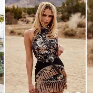 12th tribe like gold dust sequin fringe dress